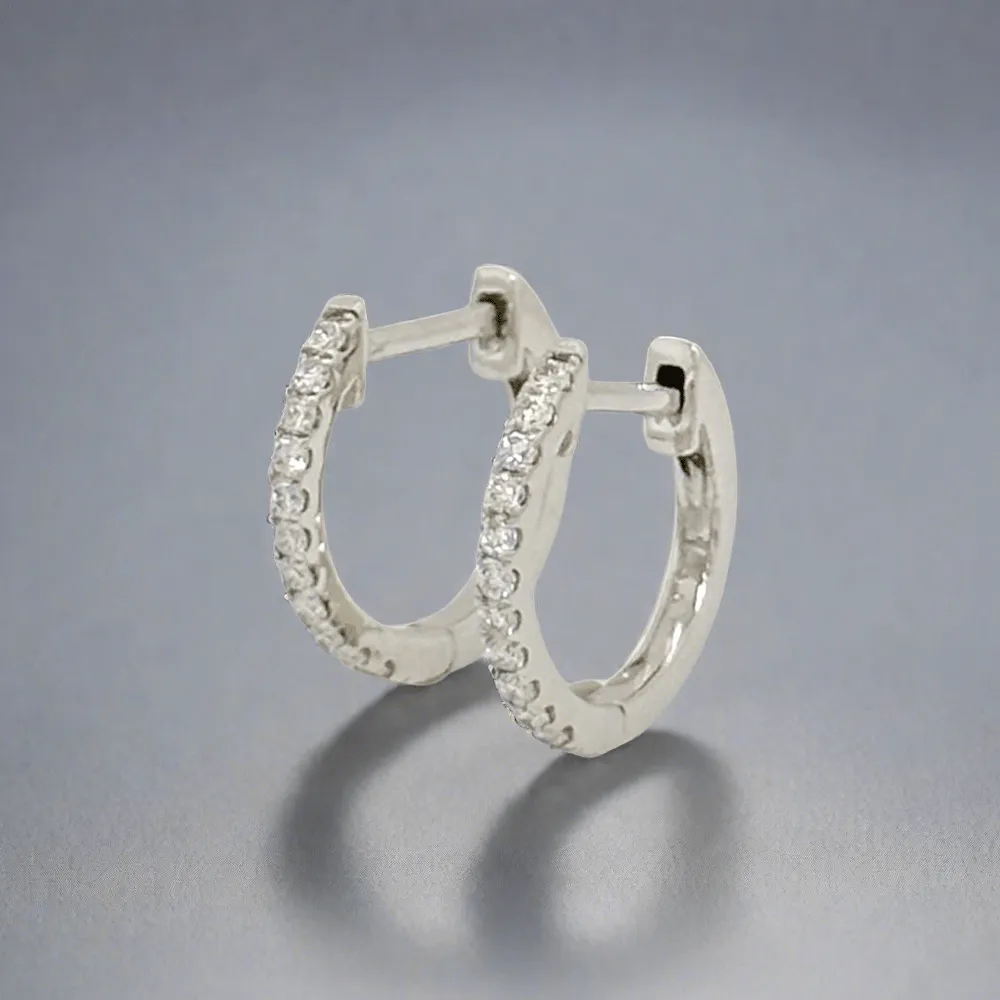 14K W Gold 0.17ctw H/SI2 Diamond Hoop Earrings