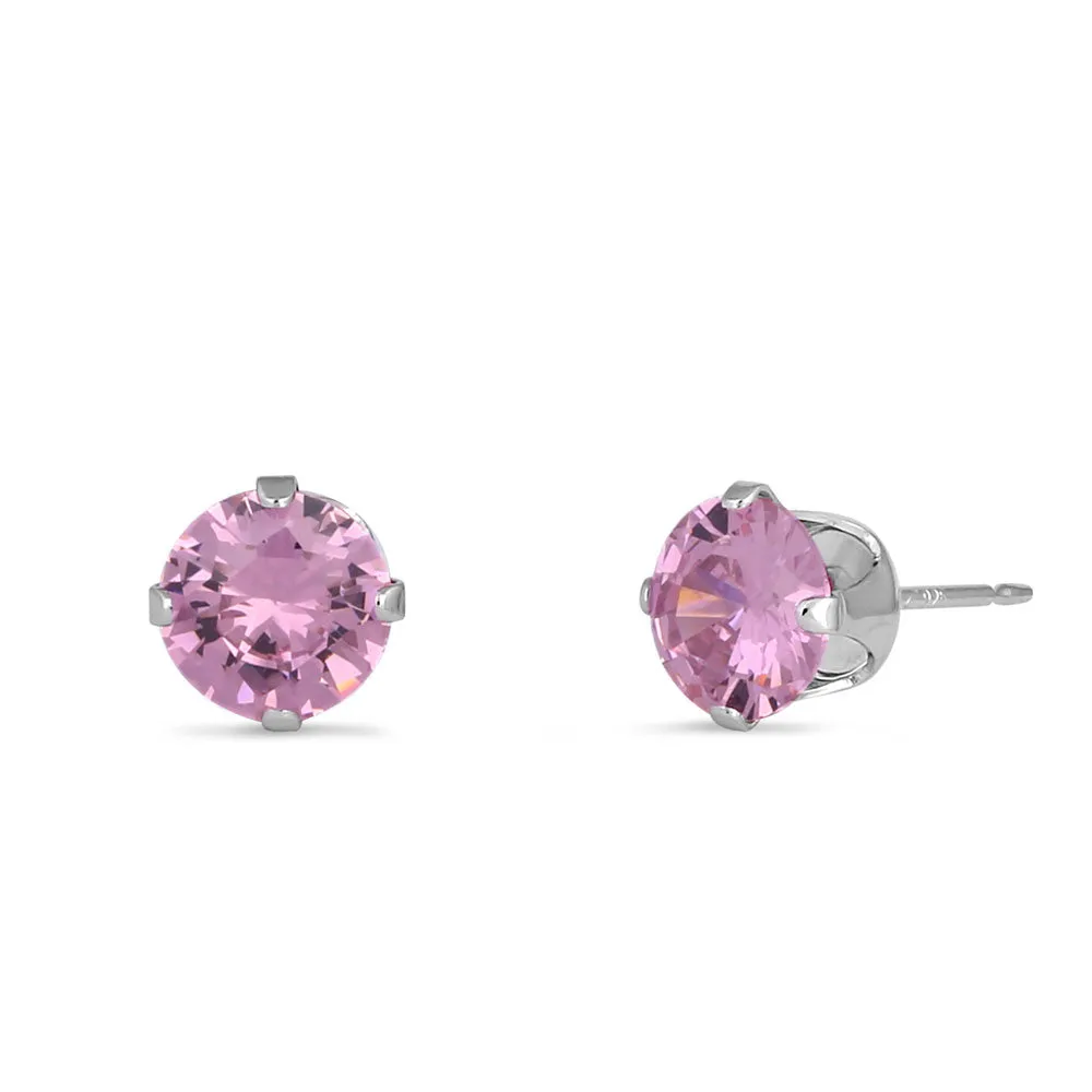 1.5ct Sterling Silver Round Pink CZ Stud Earrings 6mm