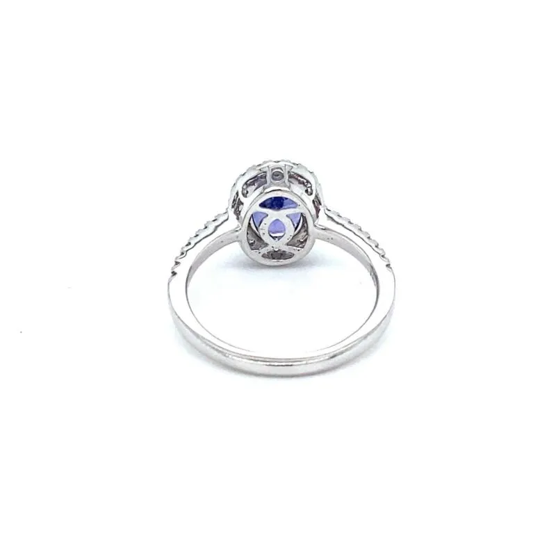 18ct White Gold Halo Tanzanite & Diamond Ring