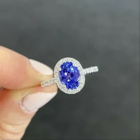 18ct White Gold Halo Tanzanite & Diamond Ring