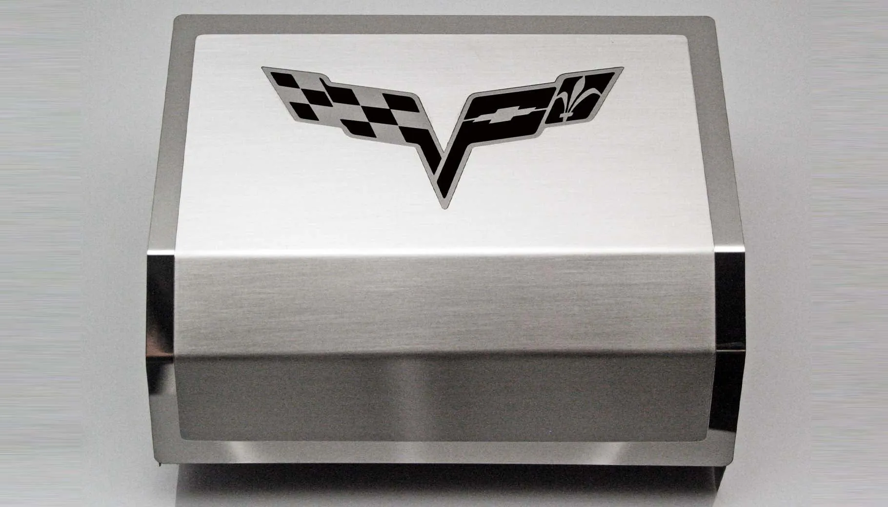 2005-2013 C6 Corvette - Deluxe Fuse Box Cover w/Crossed Flags Emblem - Stainless Steel