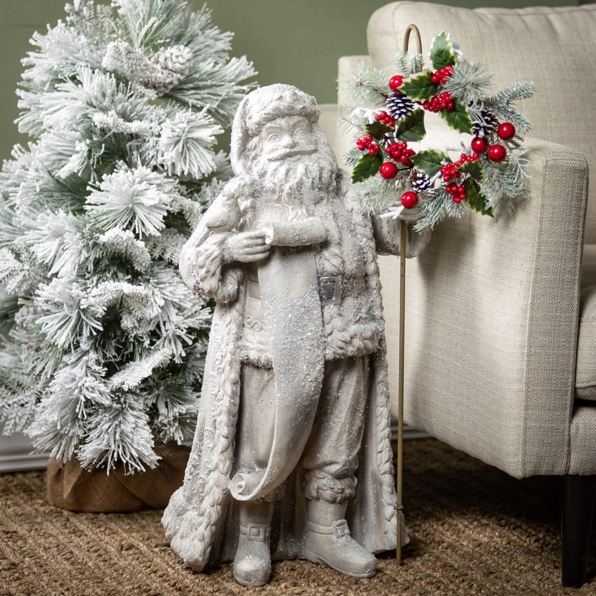 31.5"H Sullivans Large Frosted Santa Figure, Christmas Decor, Gray