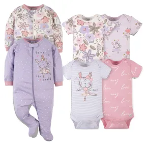 6-Piece Baby Girls Bunny Ballerina Onesies Bodysuit and Sleep 'N Play Set