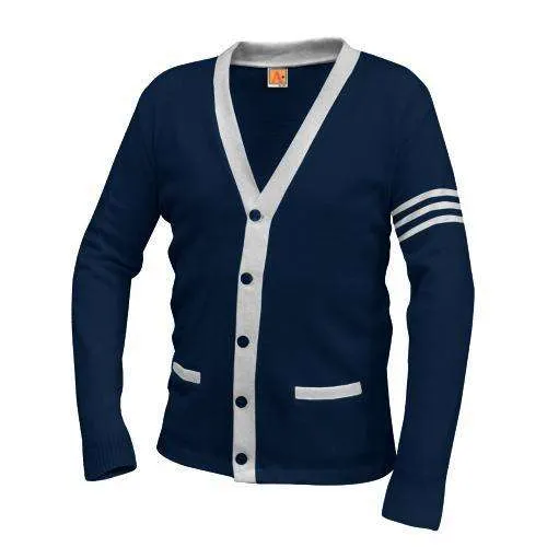 6340 Five Buttoned Cardigan Varsity Sweater With Contrasting Trim