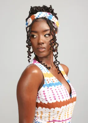 African Print Headwrap/Scarf (White Nautical Adire)