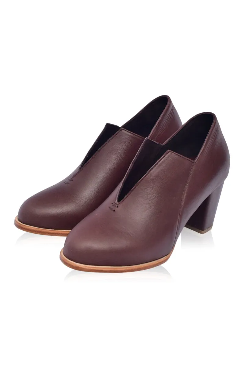 Ange Leather Heel Booties in Dark Brown