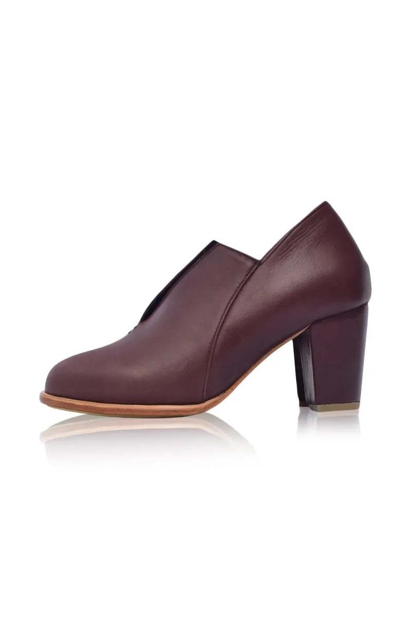 Ange Leather Heel Booties in Dark Brown