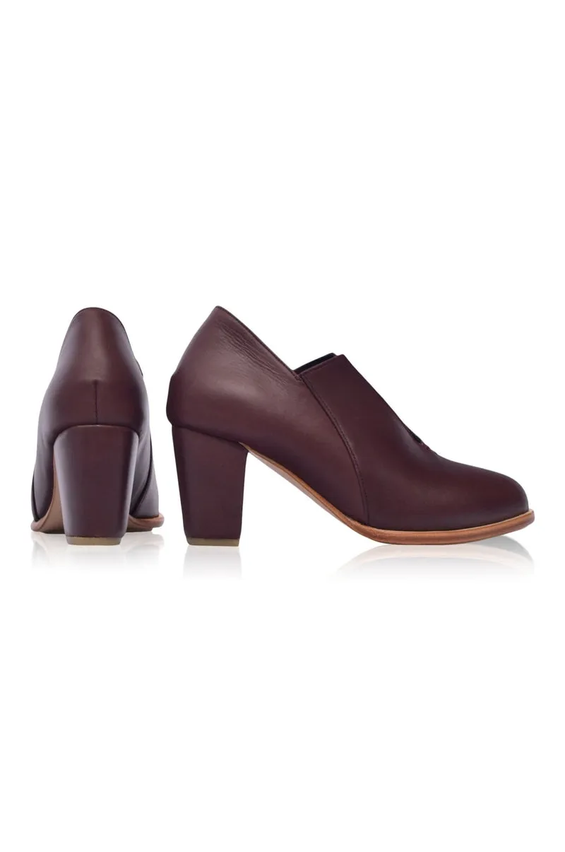 Ange Leather Heel Booties in Dark Brown