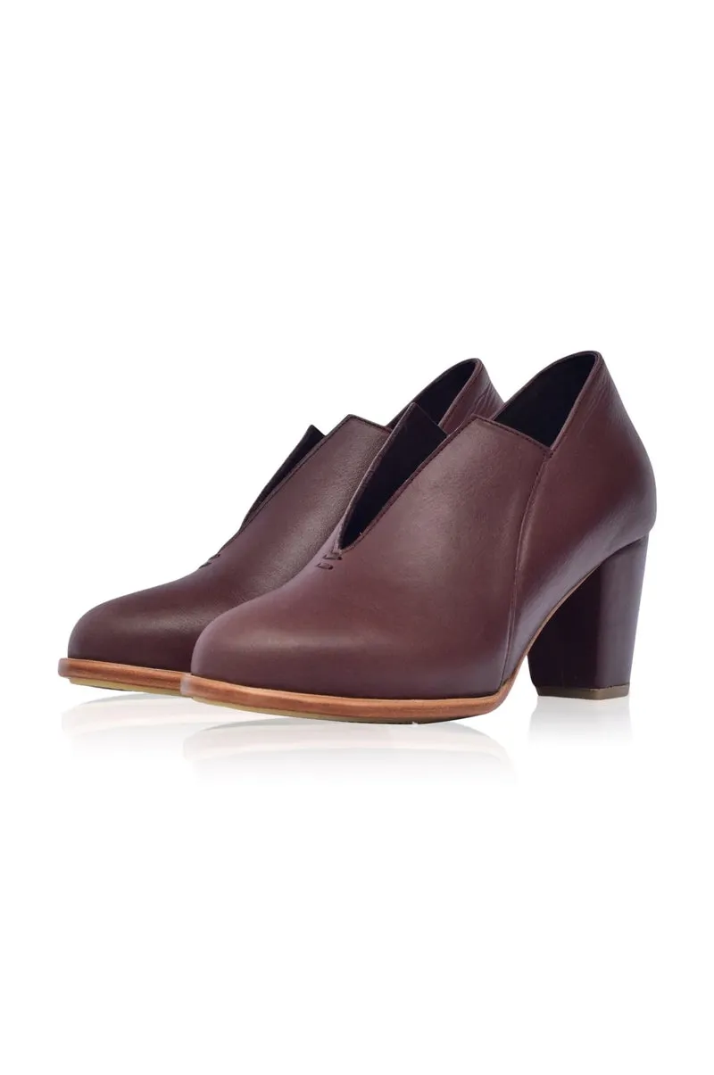 Ange Leather Heel Booties in Dark Brown