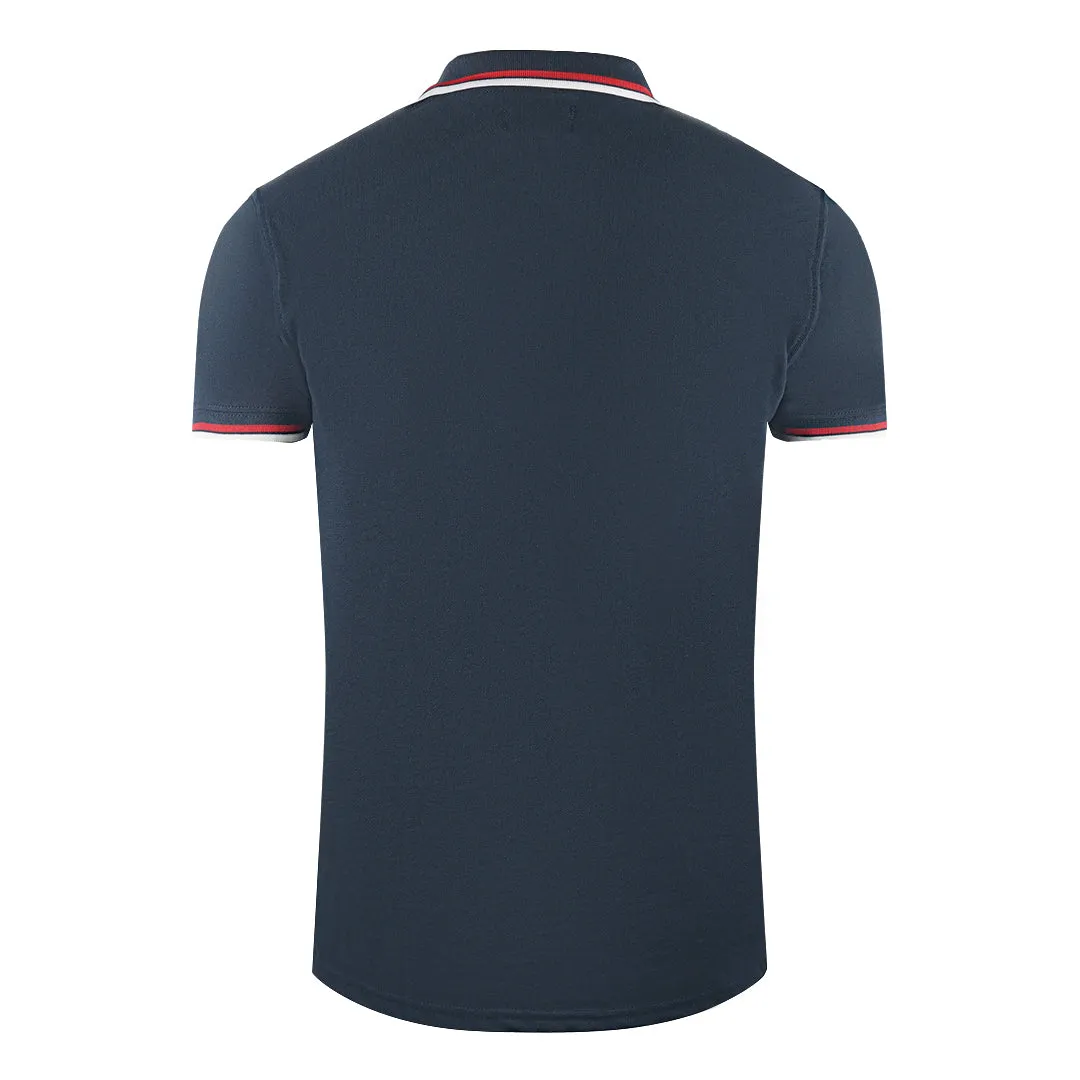 Aquascutum Twin Tipped Collar Brand Logo Navy Blue Polo Shirt