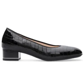 Ara Ladies Low Heeled Court Black Croco