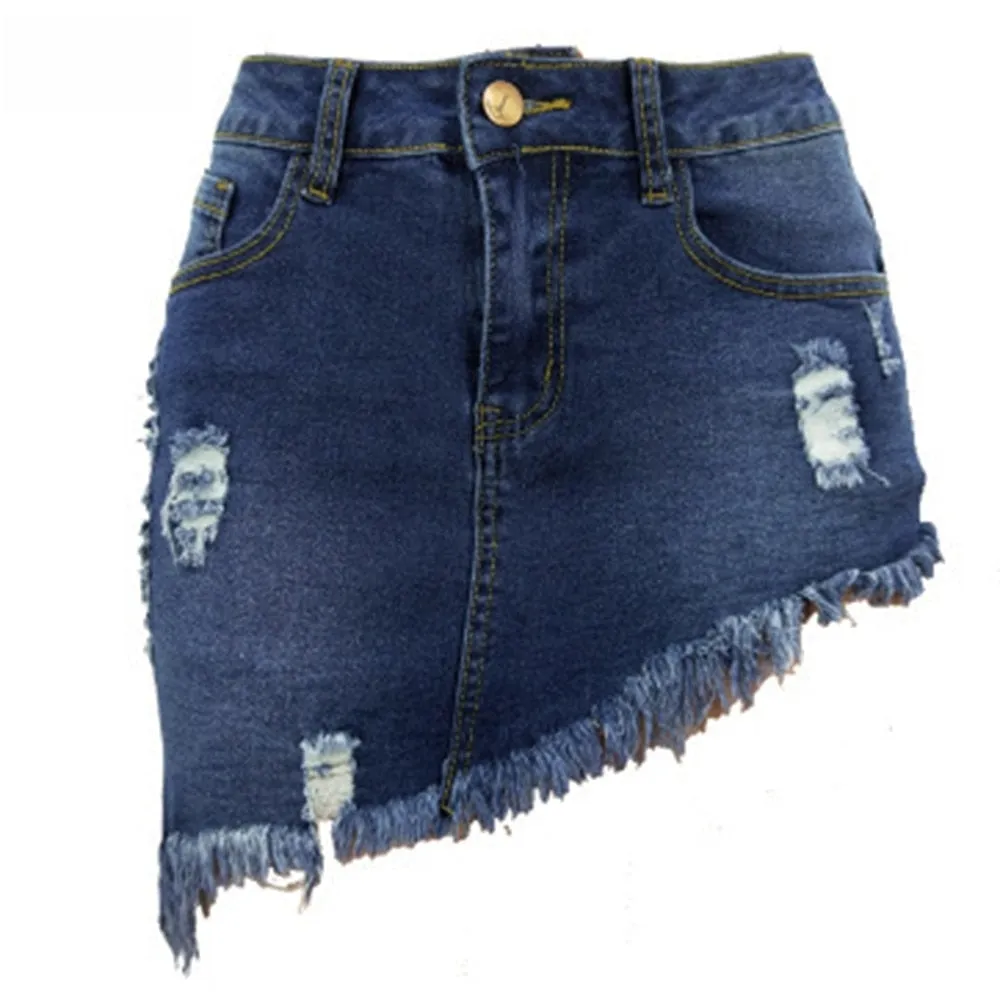 Asymmetrical Denim Cotton High Waist Streetwear Shorts for Women