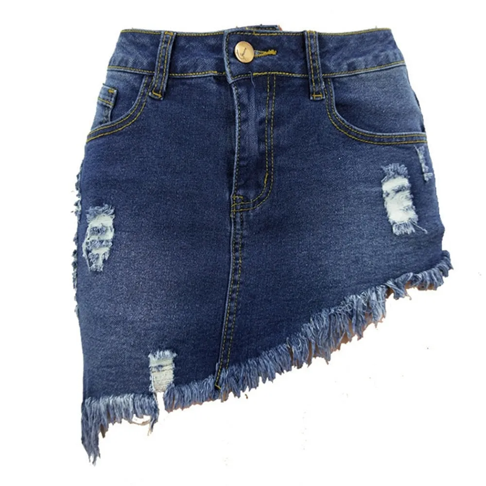 Asymmetrical Denim Cotton High Waist Streetwear Shorts for Women