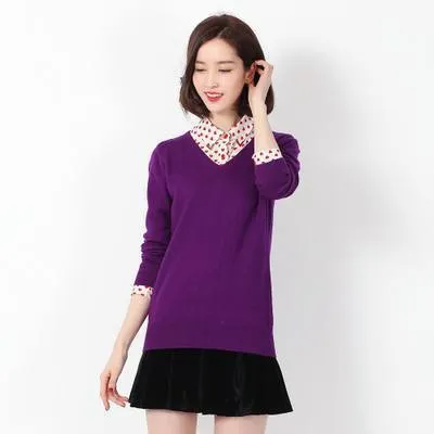 Autumn Spring V-Neck Women's Sweater Sexy Knitted Candy Color Pullover