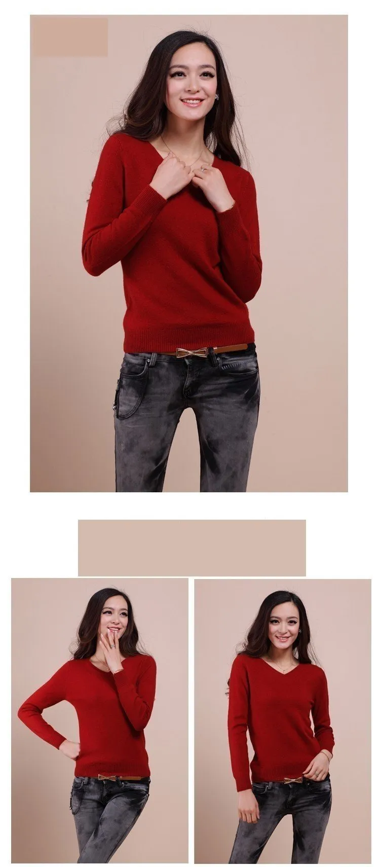 Autumn Spring V-Neck Women's Sweater Sexy Knitted Candy Color Pullover