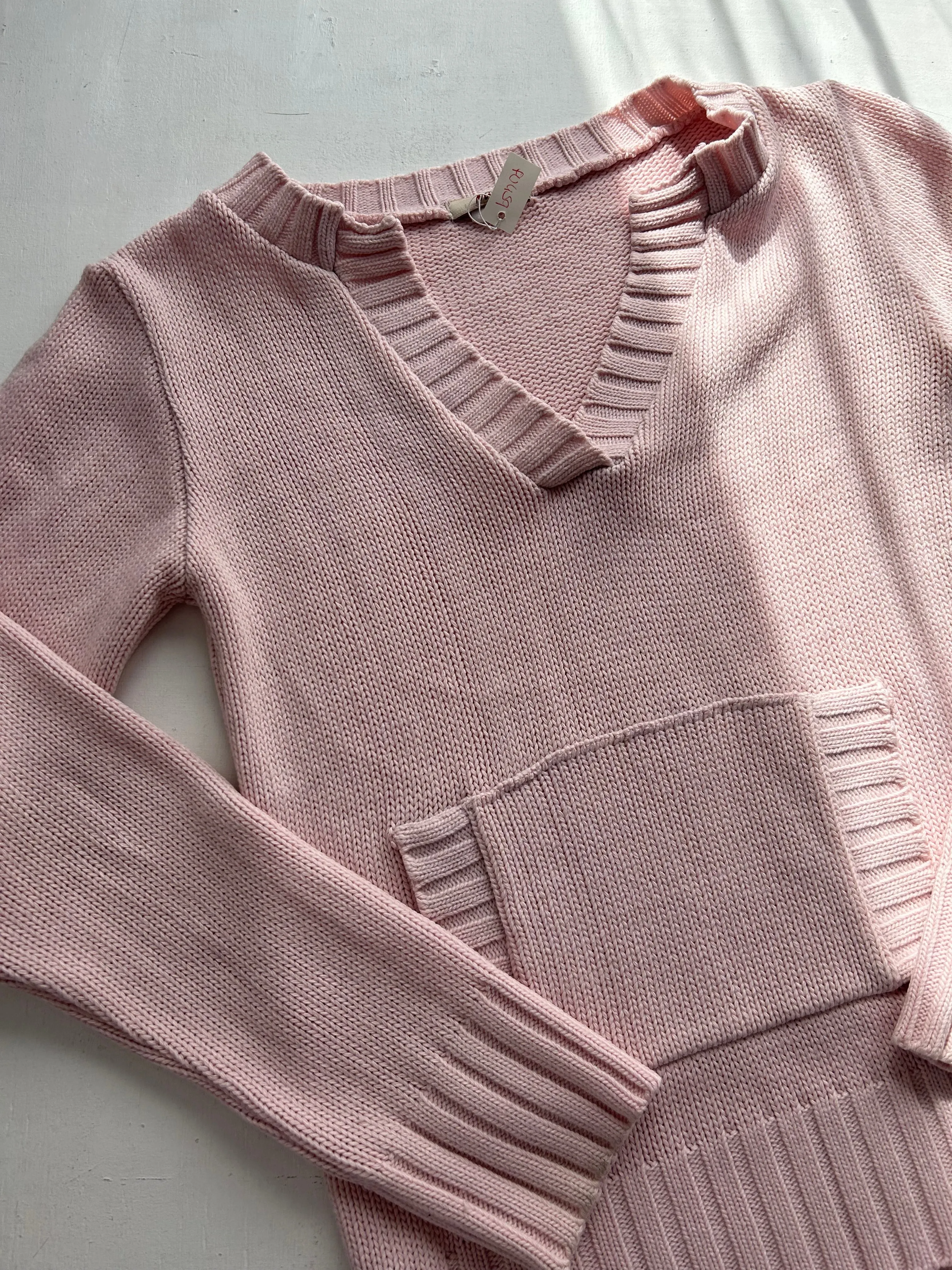 Baby pink knitted pockets sweatshirt jumper (S/M)