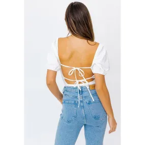 Balloon Elbow Sleeve Open Back Bodysuit