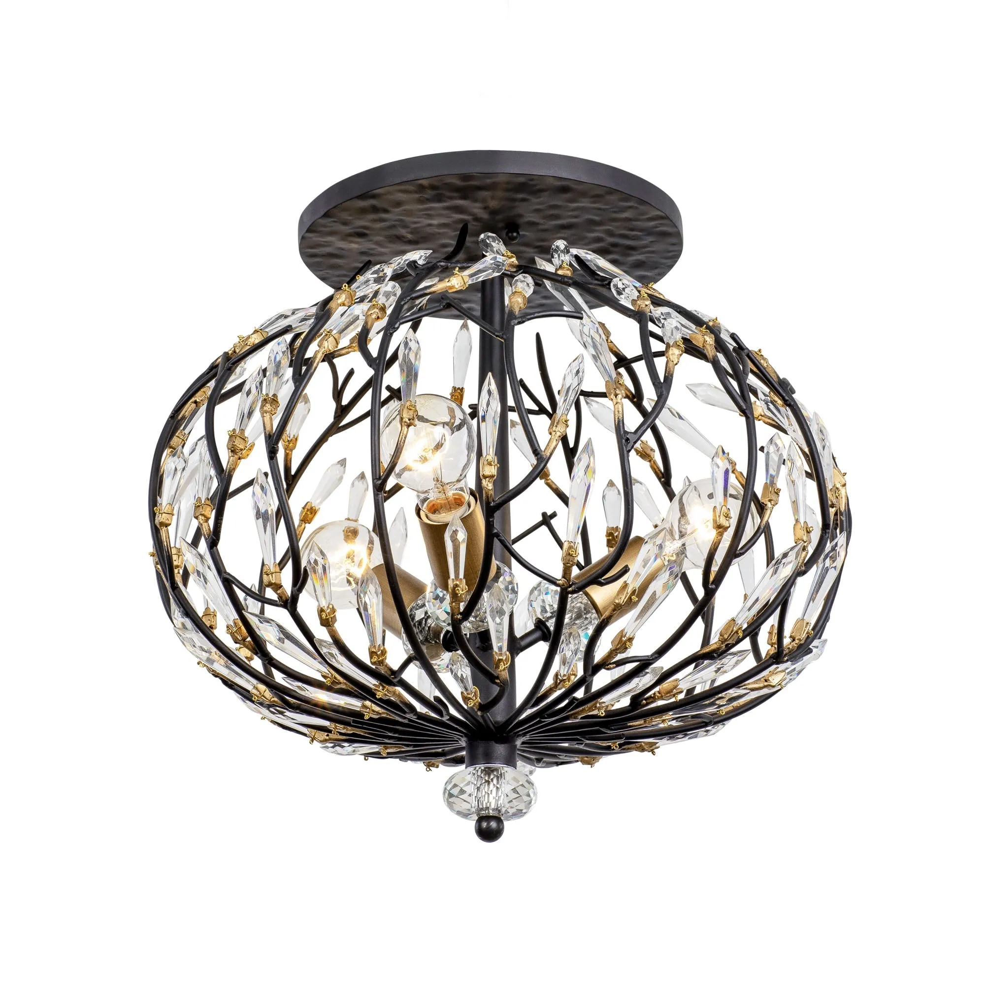 Bask 271S03MBFG 3-Light Crystal Ceiling Light - Matte Black/French Gold