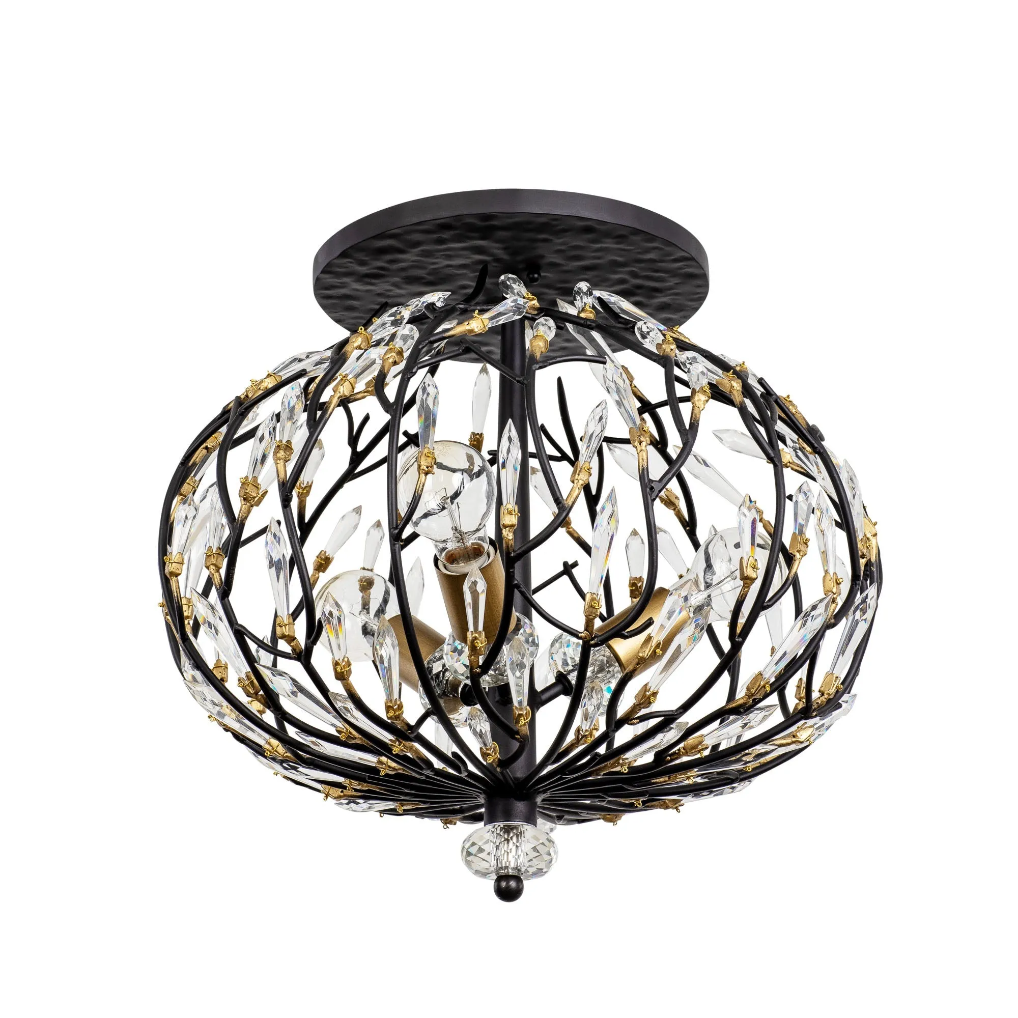 Bask 271S03MBFG 3-Light Crystal Ceiling Light - Matte Black/French Gold