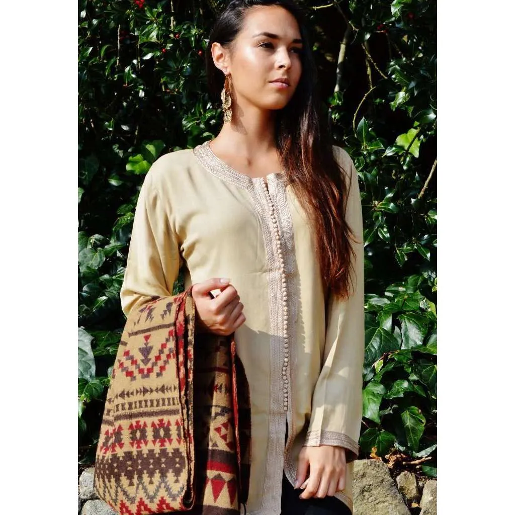 Beige Embroidered Boyfriend Magrib Shirt