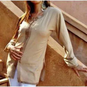 Beige Embroidered Boyfriend Magrib Shirt