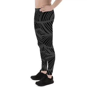 Black Grey Abstract Men's Leggings, Black and Grey Abstract Patterned Meggings Running Tights For Men-Made in USA/EU/MX