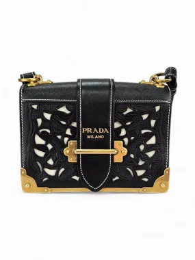 Bolsa Prada Cahier Laser Cut Preta com Off White