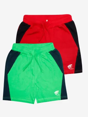 Boys Cotton Shorts with Contrast Panel- Pack of 2