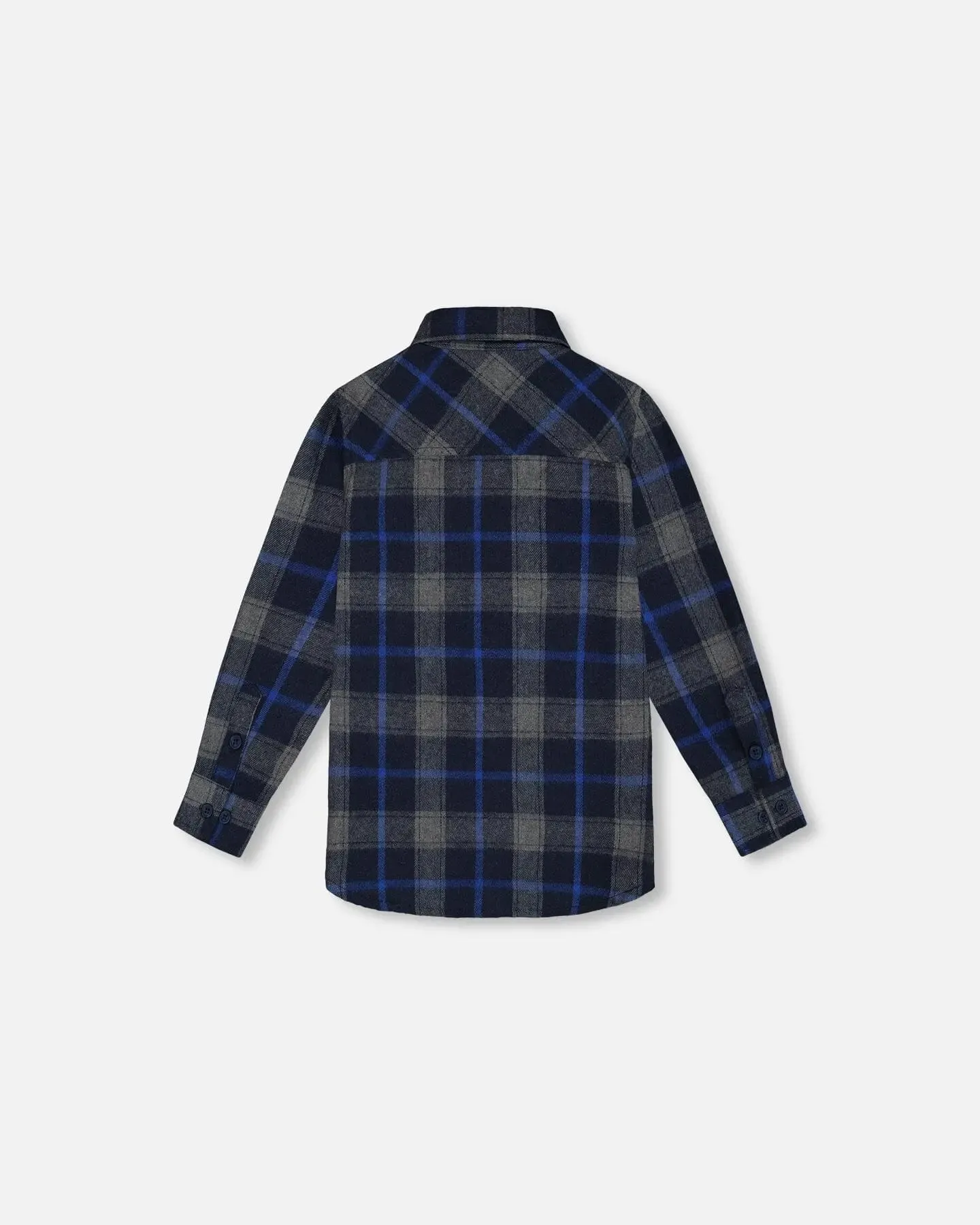 Button Down Flannel Shirt With Pocket Plaid Navy And Gray