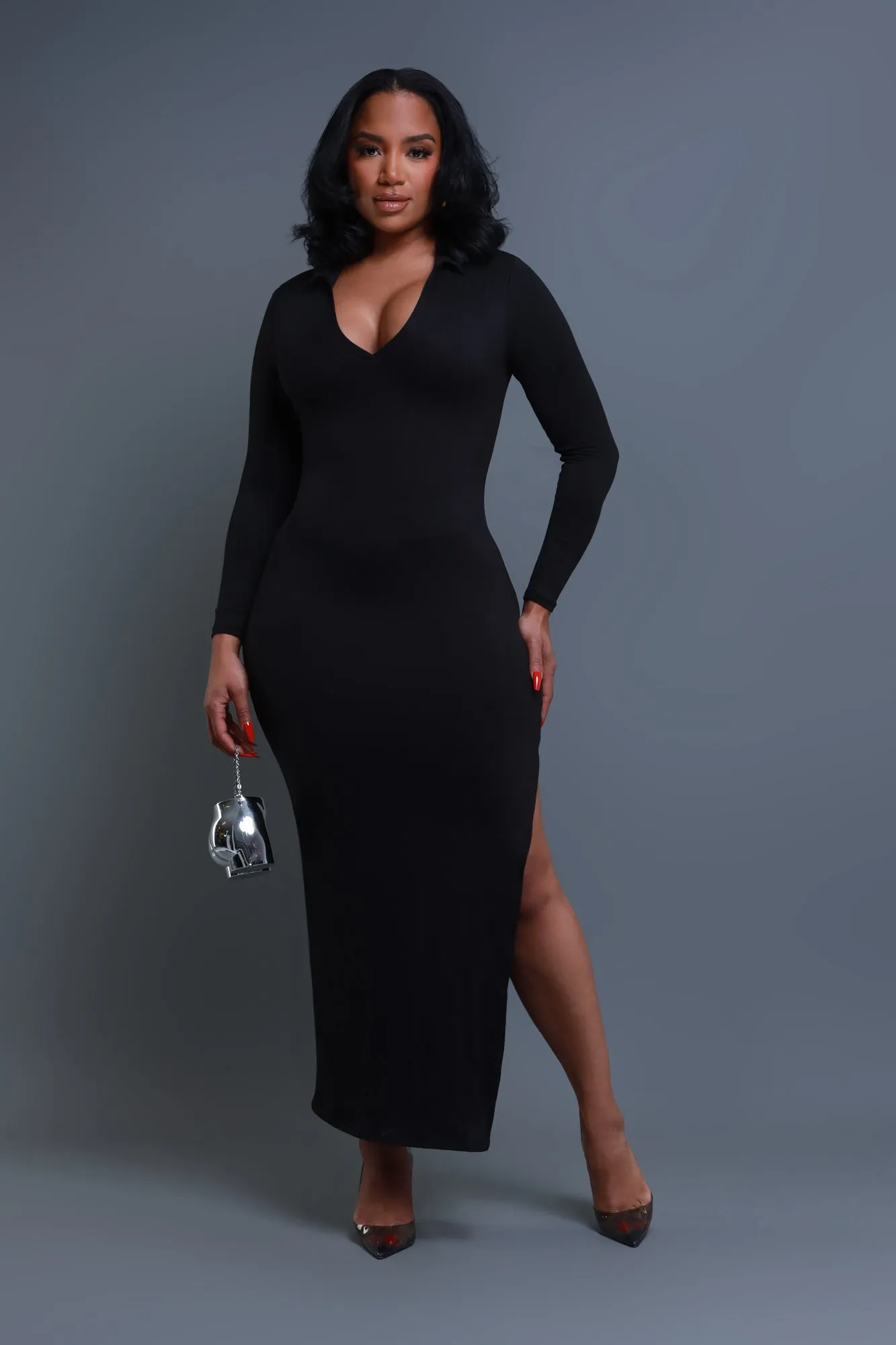 Case Closed Long Sleeve Maxi Dress - Black