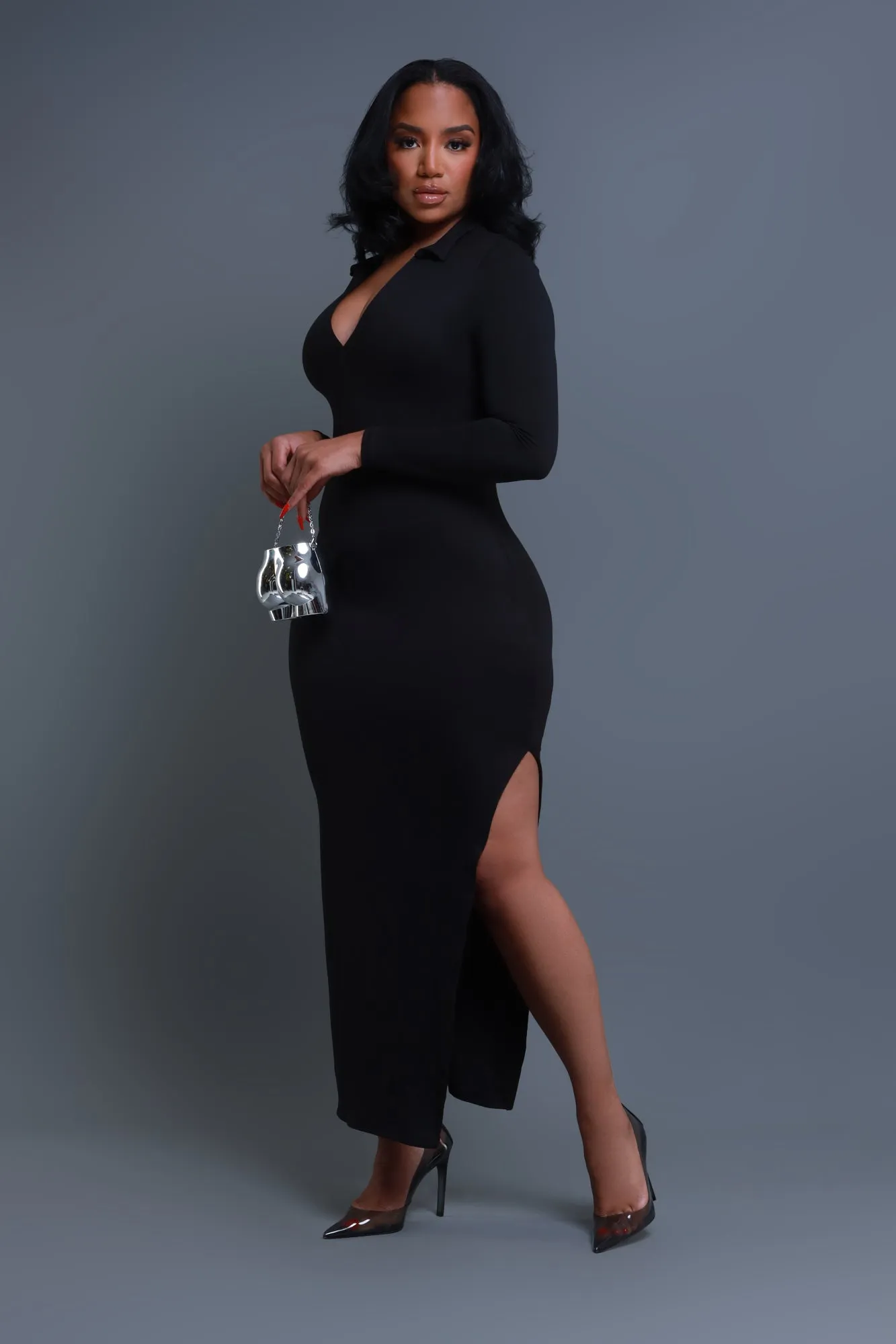 Case Closed Long Sleeve Maxi Dress - Black