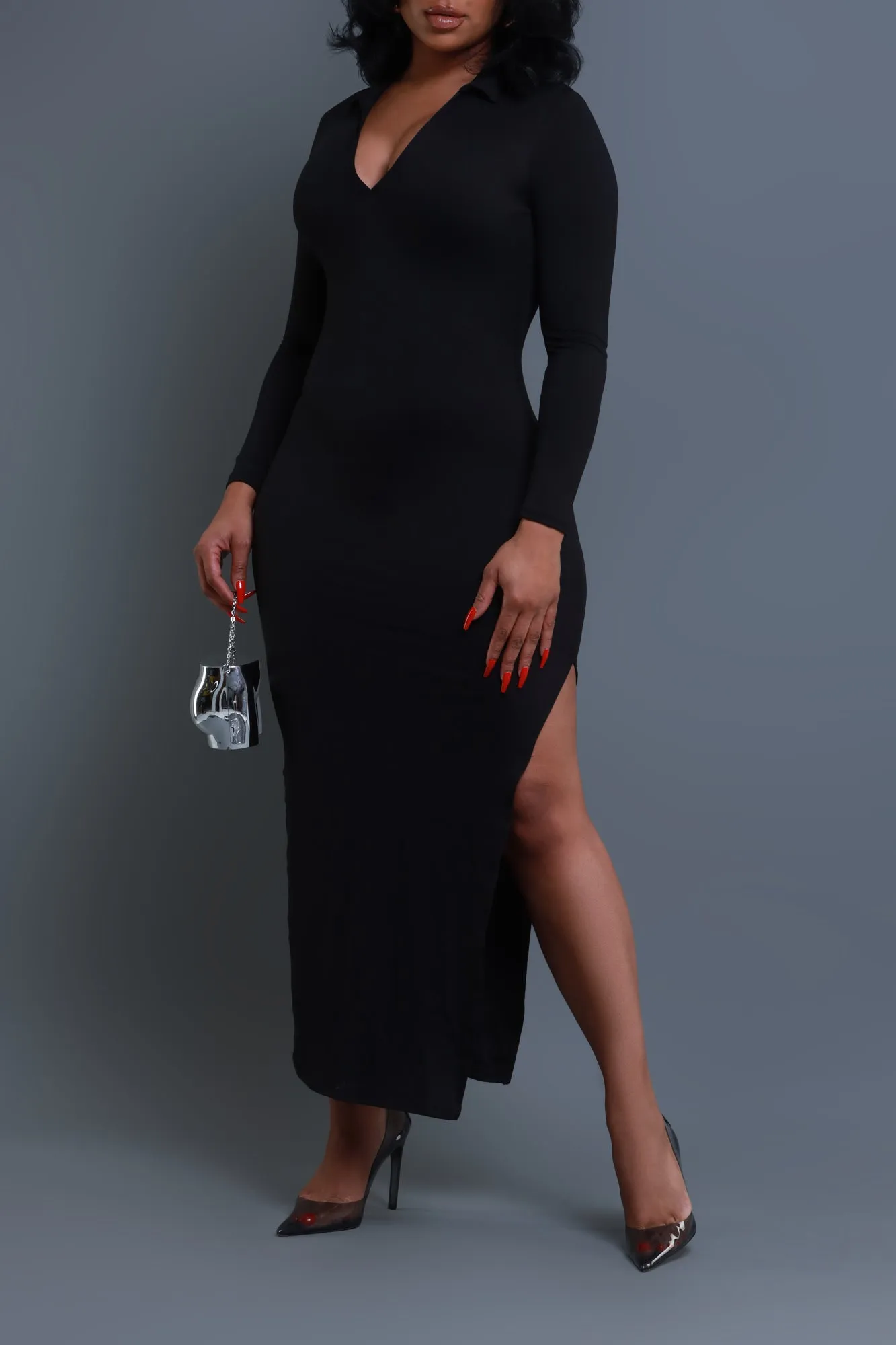 Case Closed Long Sleeve Maxi Dress - Black