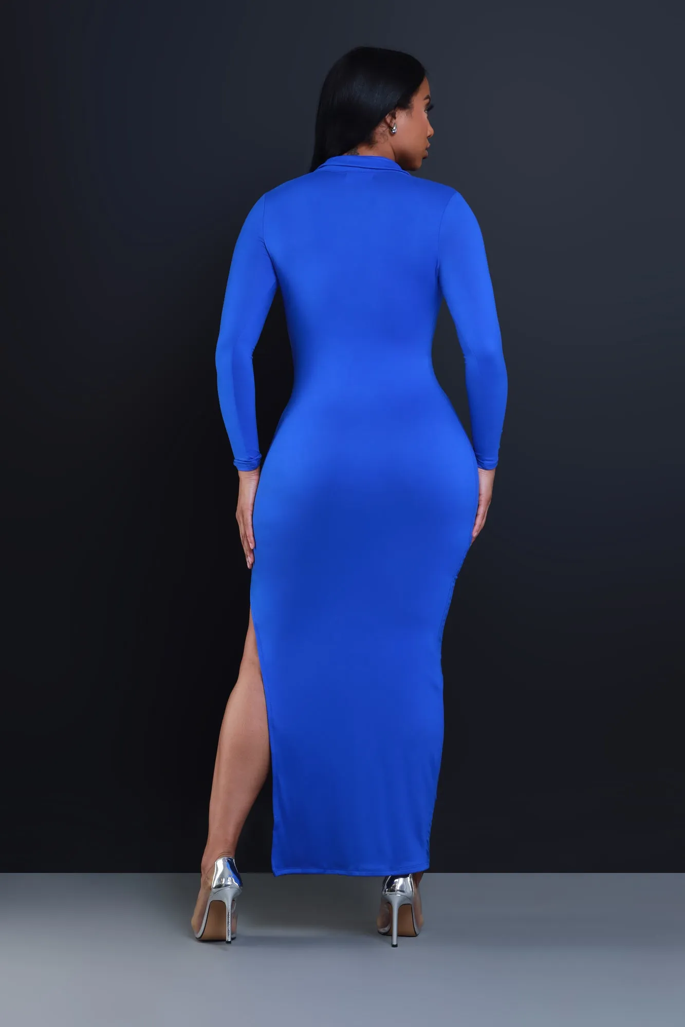 Case Closed Long Sleeve Maxi Dress - Royal Blue