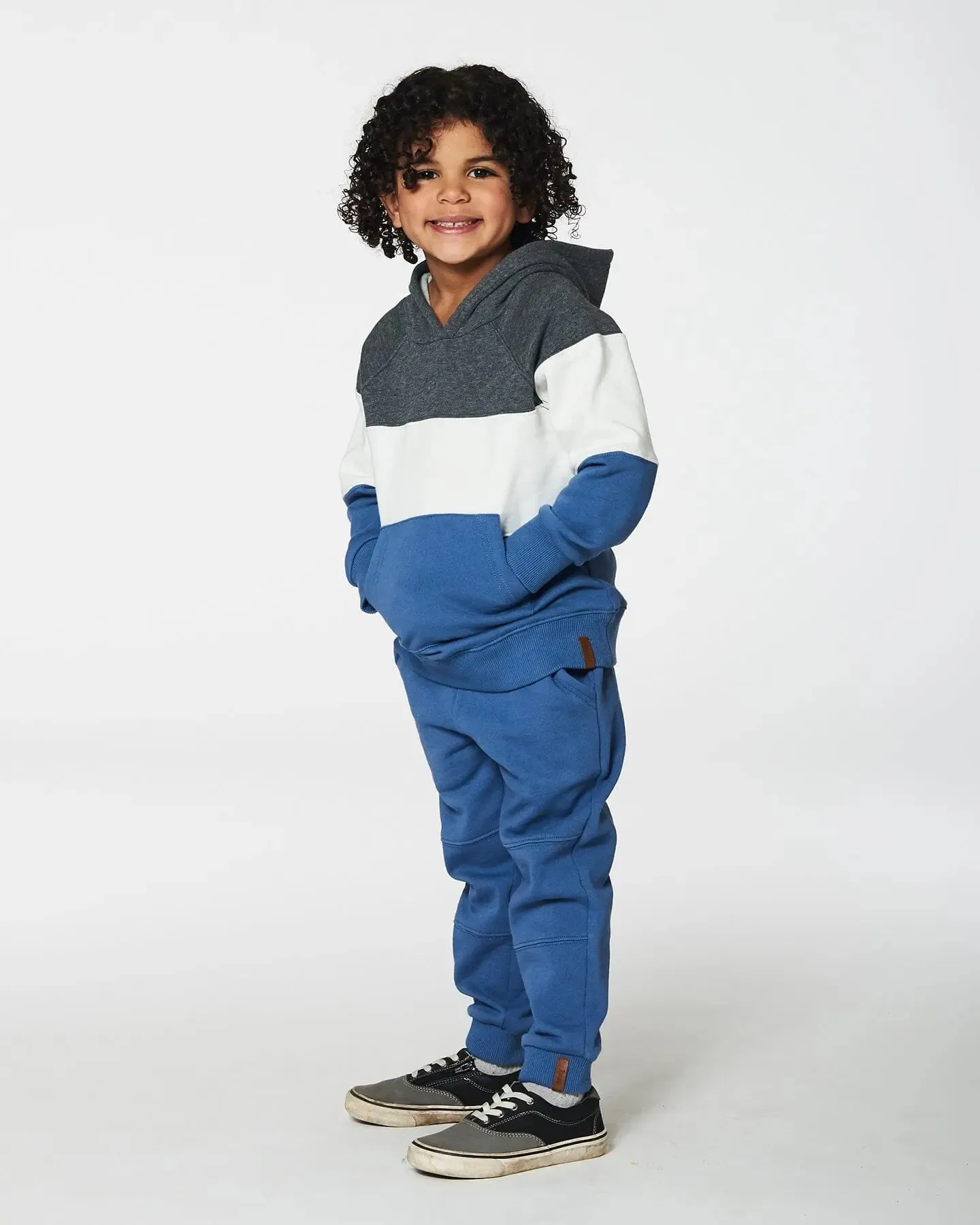 Colorblock Hooded Fleece Sweatshirt Gray, White And Blue