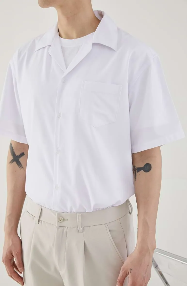 Cuban Collar Short Sleeve Button Shirt