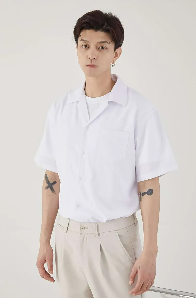 Cuban Collar Short Sleeve Button Shirt