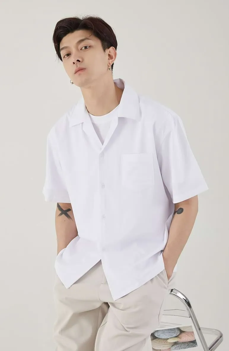 Cuban Collar Short Sleeve Button Shirt