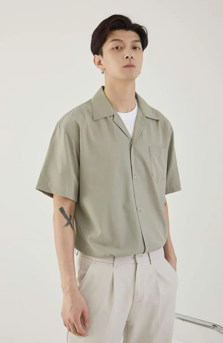 Cuban Collar Short Sleeve Button Shirt