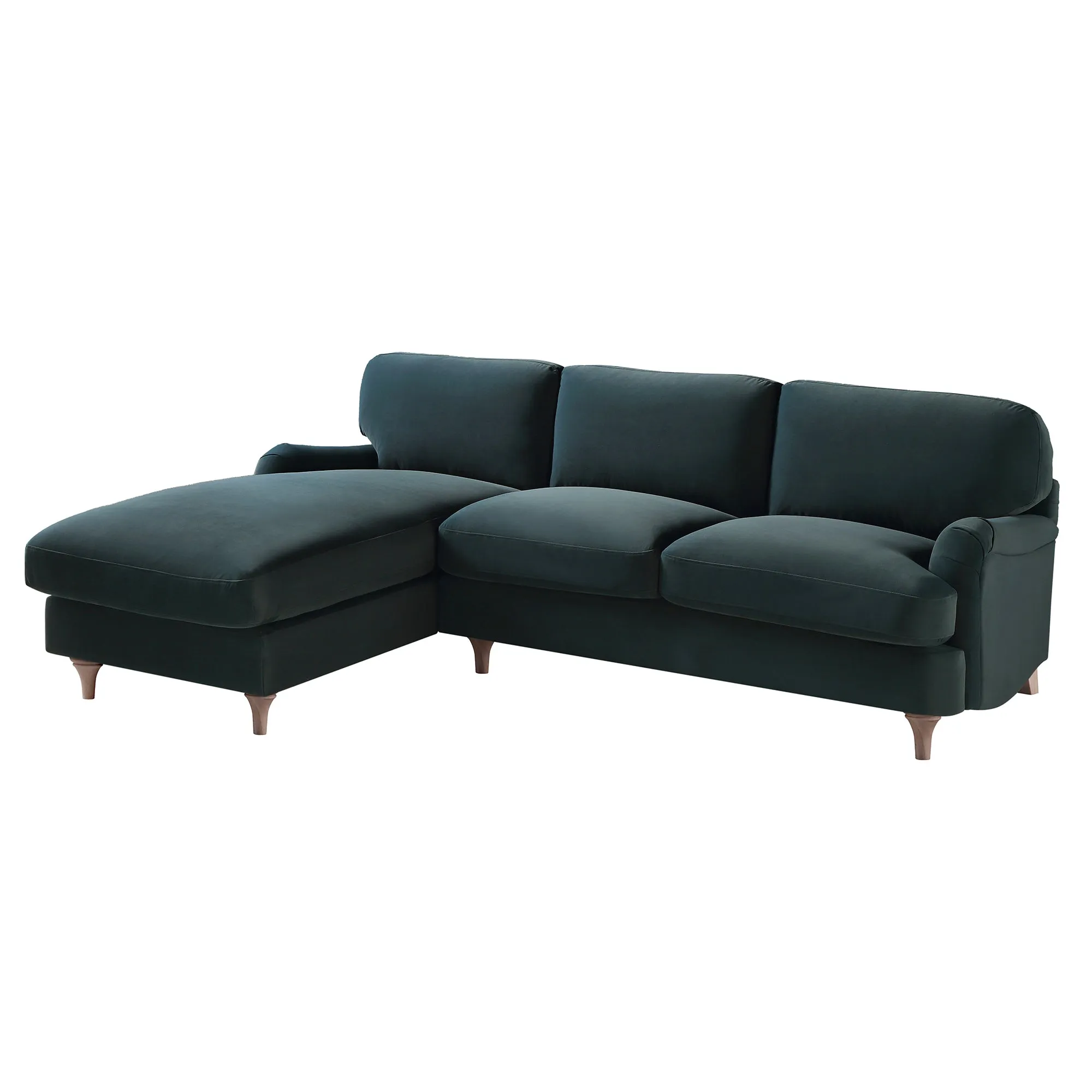 Daphnis Aegean Blue Velvet Sofa, Grande Chaise Sofa Left Hand