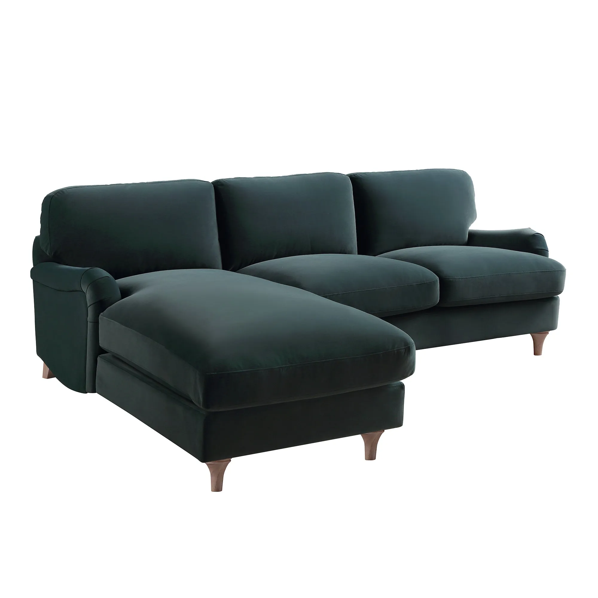 Daphnis Aegean Blue Velvet Sofa, Grande Chaise Sofa Left Hand