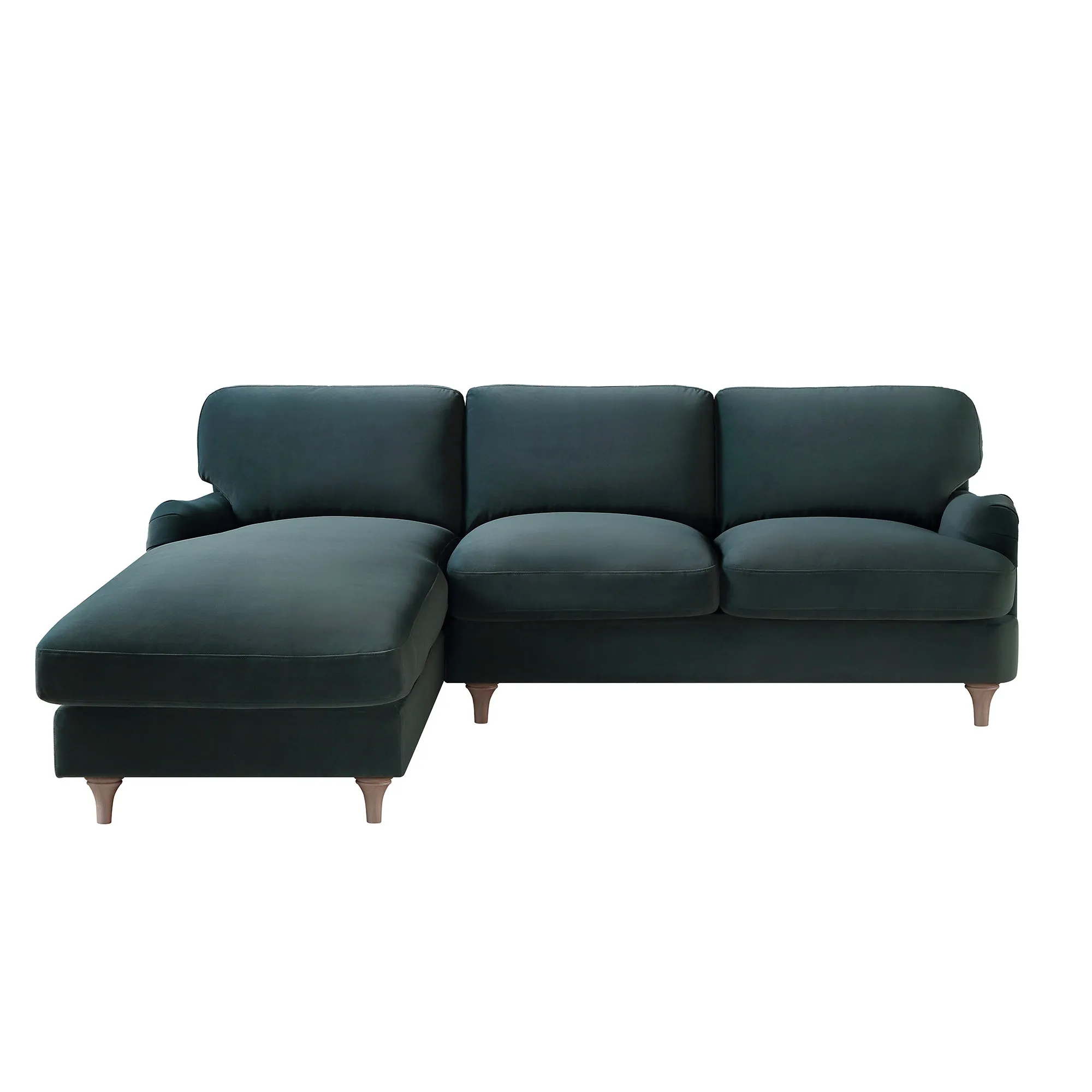 Daphnis Aegean Blue Velvet Sofa, Grande Chaise Sofa Left Hand