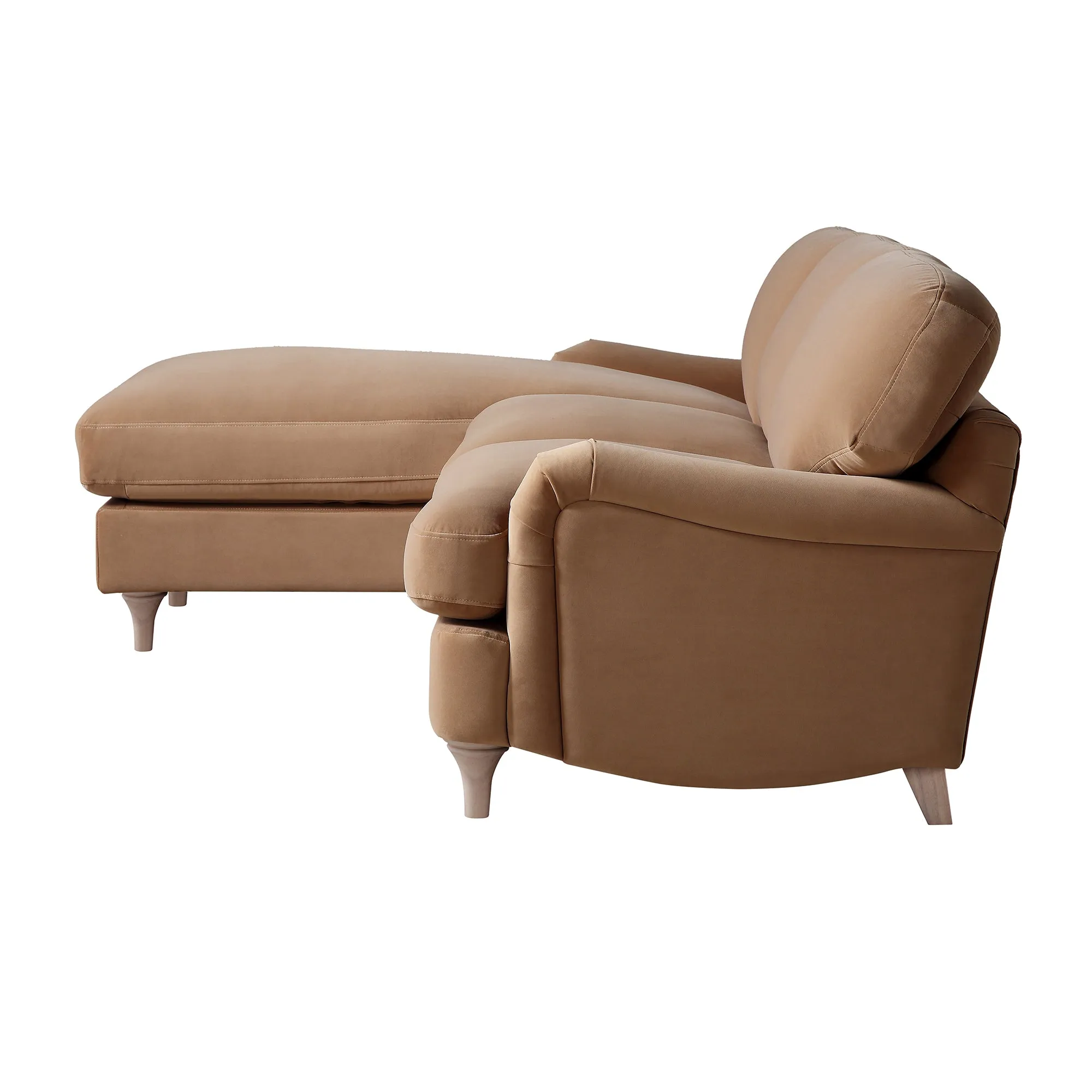 Daphnis Camel Velvet Sofa, Grande Chaise Sofa Left Hand