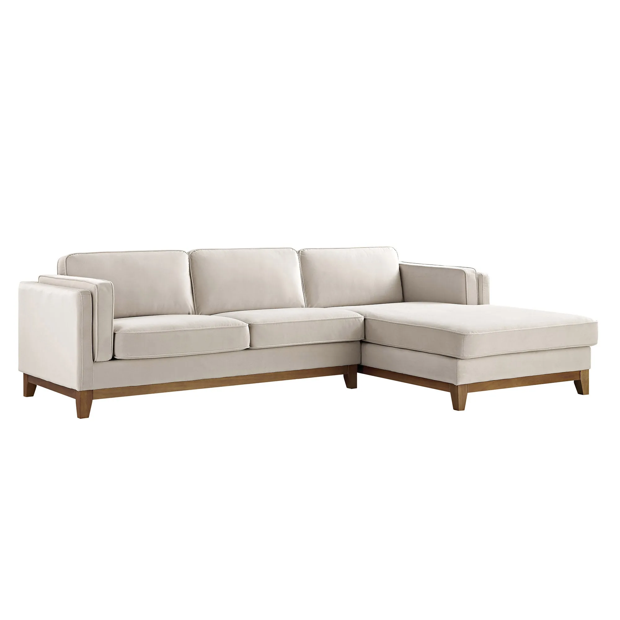 Dipley Champagne Velvet Sofa, Grande Chaise Sofa Right Hand