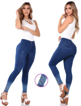 DM Shapewear 7585 dark blue w ankle button pushup jeans