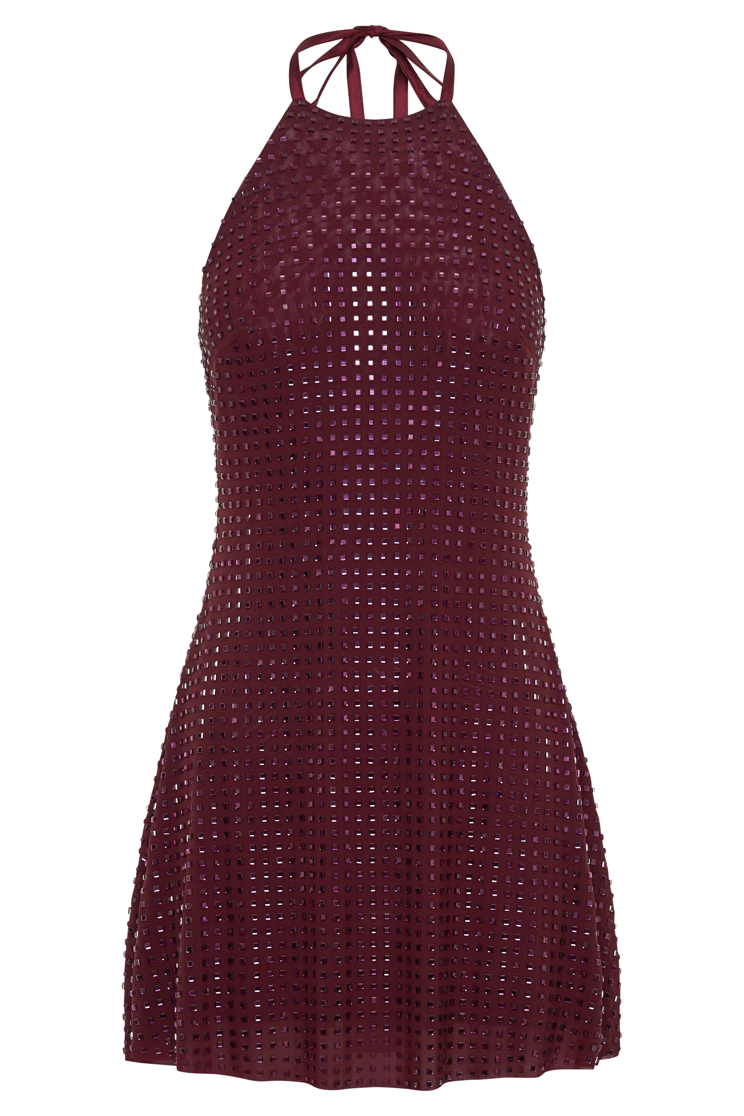 Dorothy Square Diamante Halter Mini Dress - Burgundy