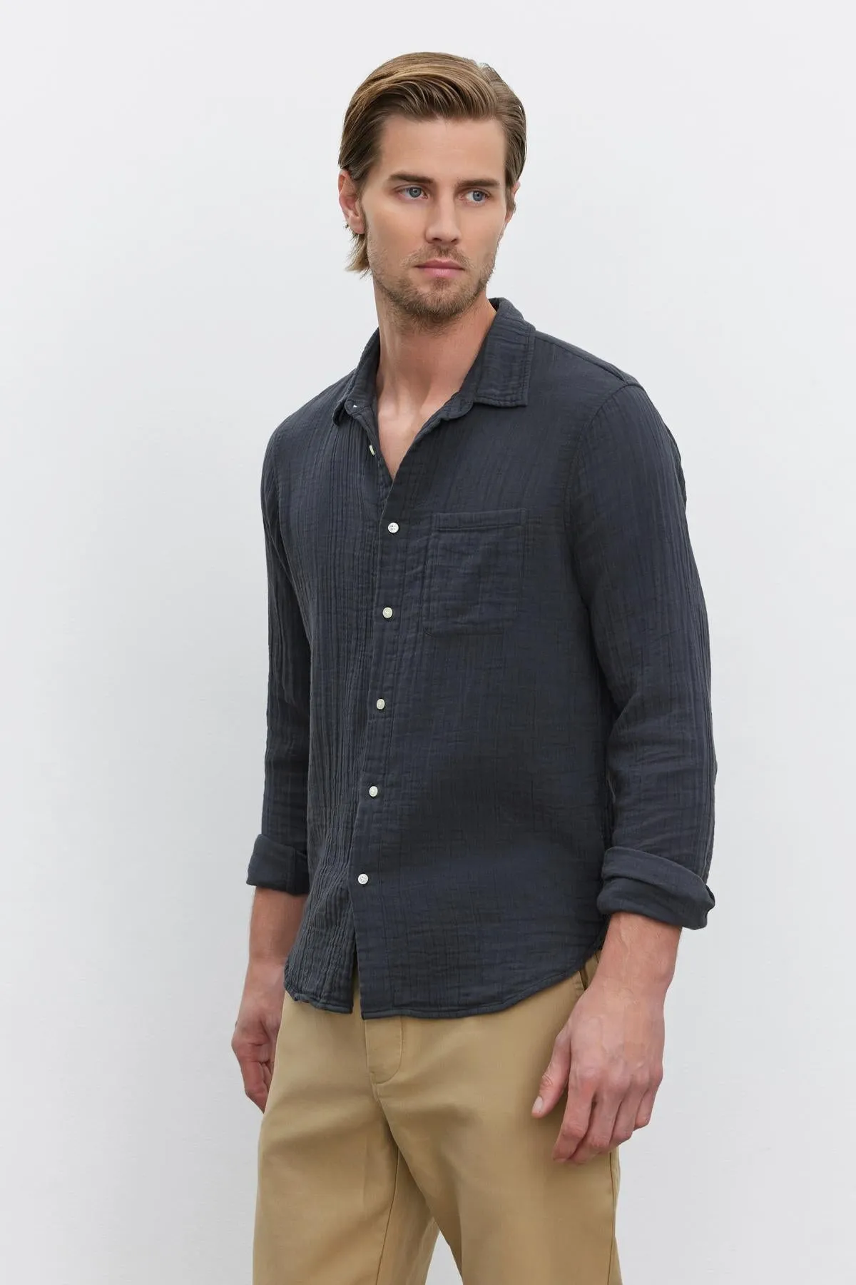 ELTON COTTON GAUZE BUTTON-UP SHIRT