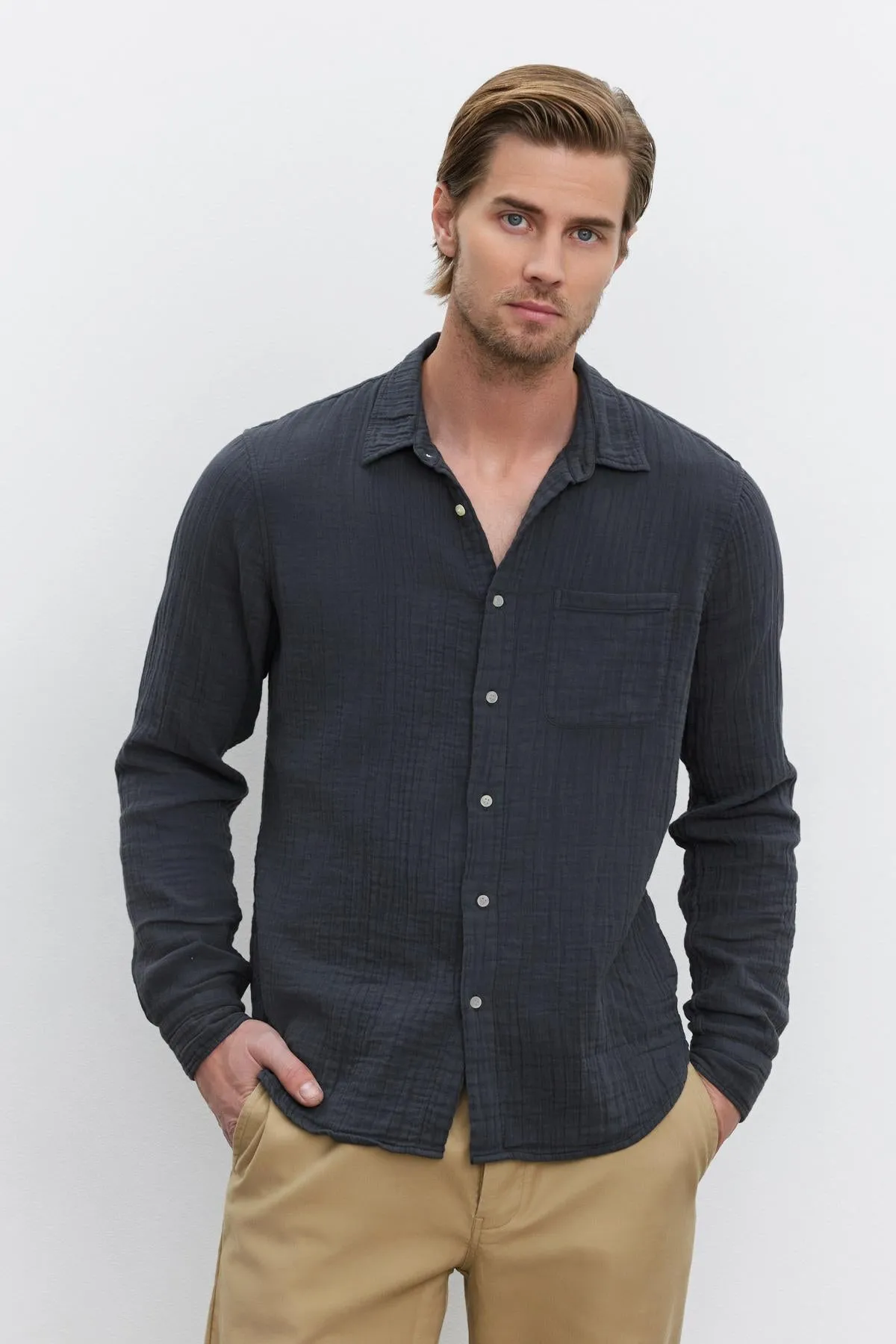 ELTON COTTON GAUZE BUTTON-UP SHIRT