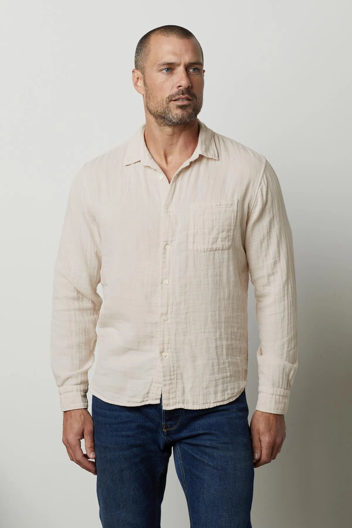 ELTON COTTON GAUZE BUTTON-UP SHIRT