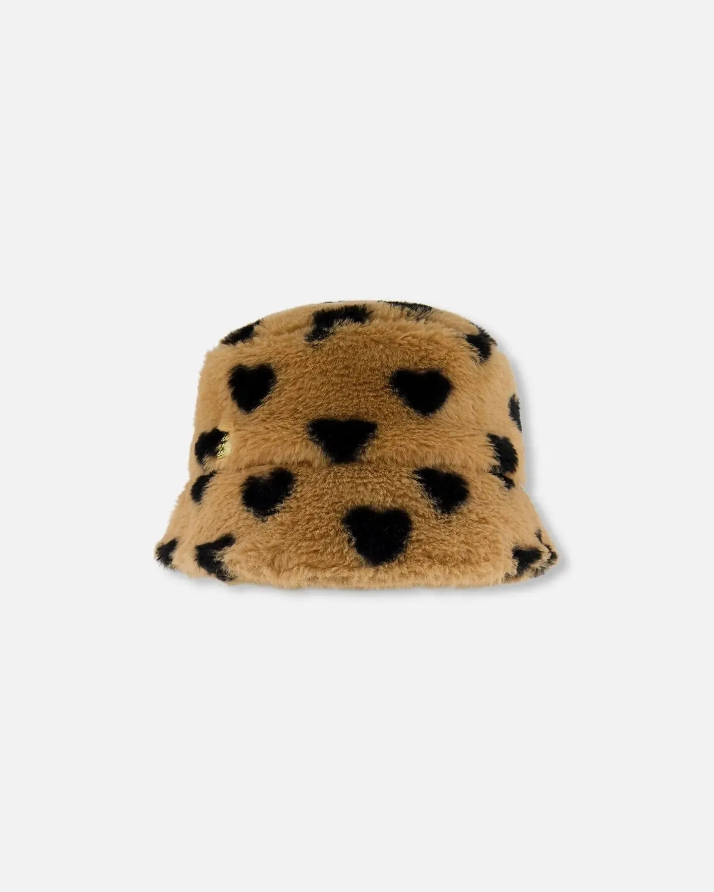 Faux Fur Bucket Hat Caramel Printed Heart