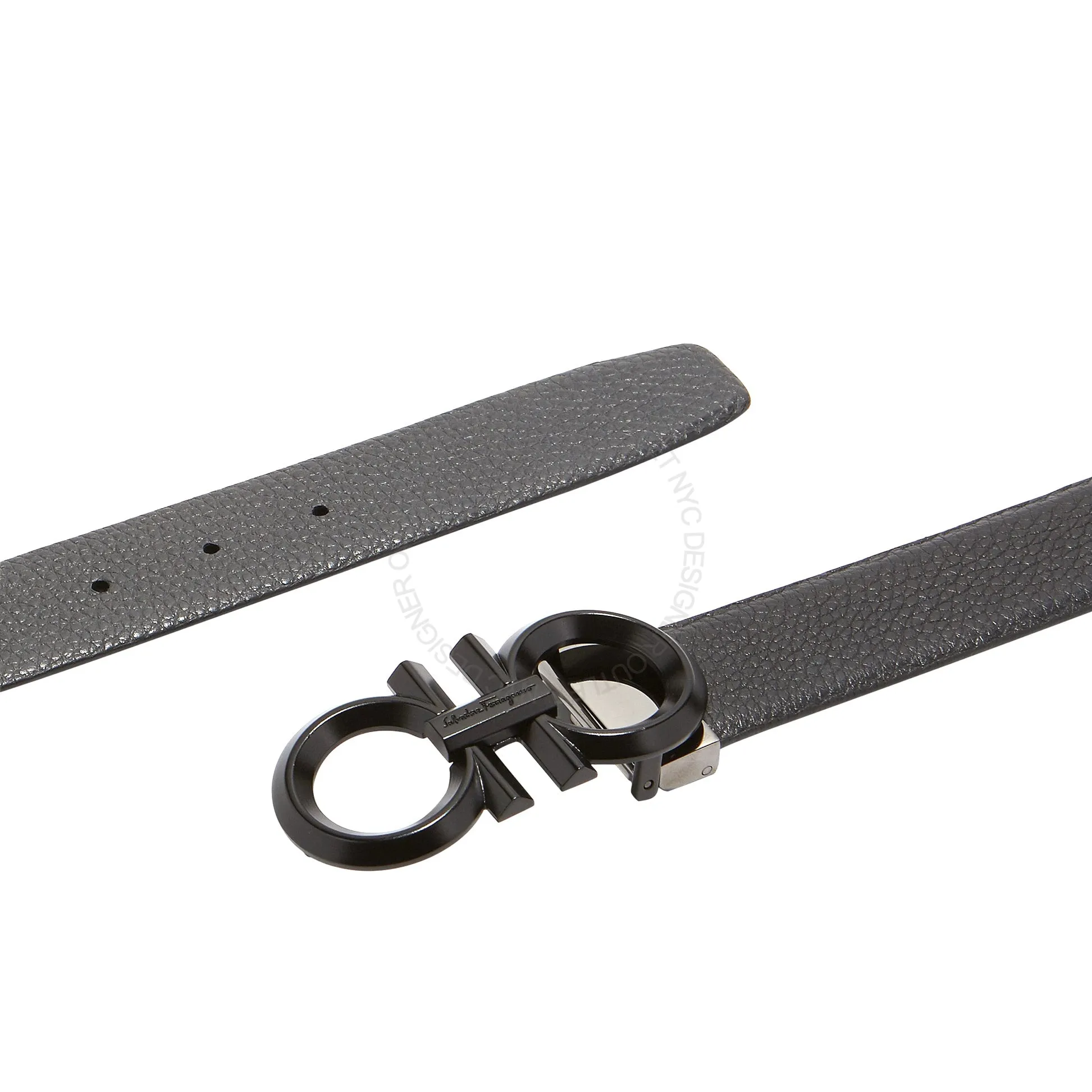 Ferragamo Black/Grey Leather Reversible Belt